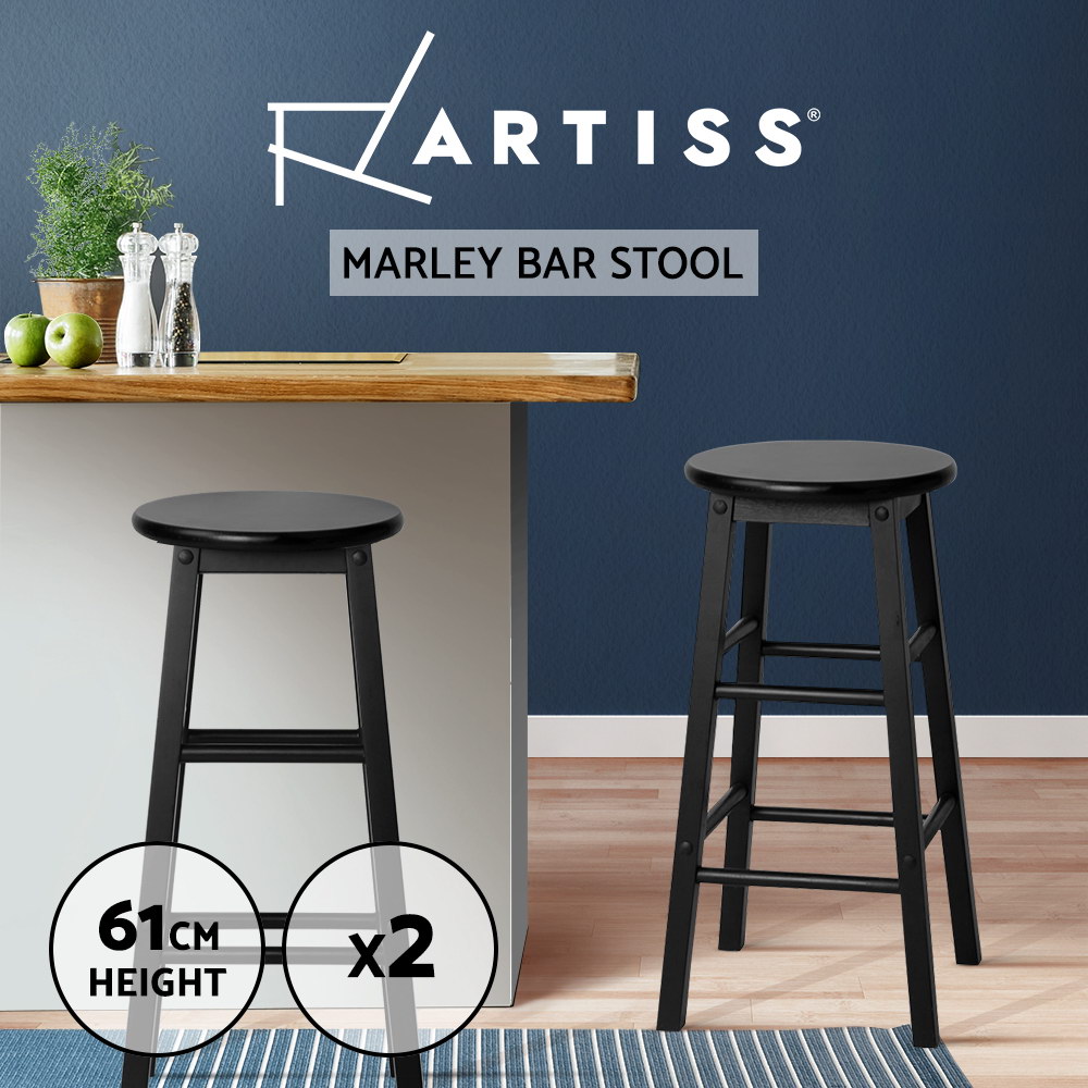 Artiss 2 X Wooden Bar Stools Bar Stool Dining Chairs Kitchen Black Barstools Ebay