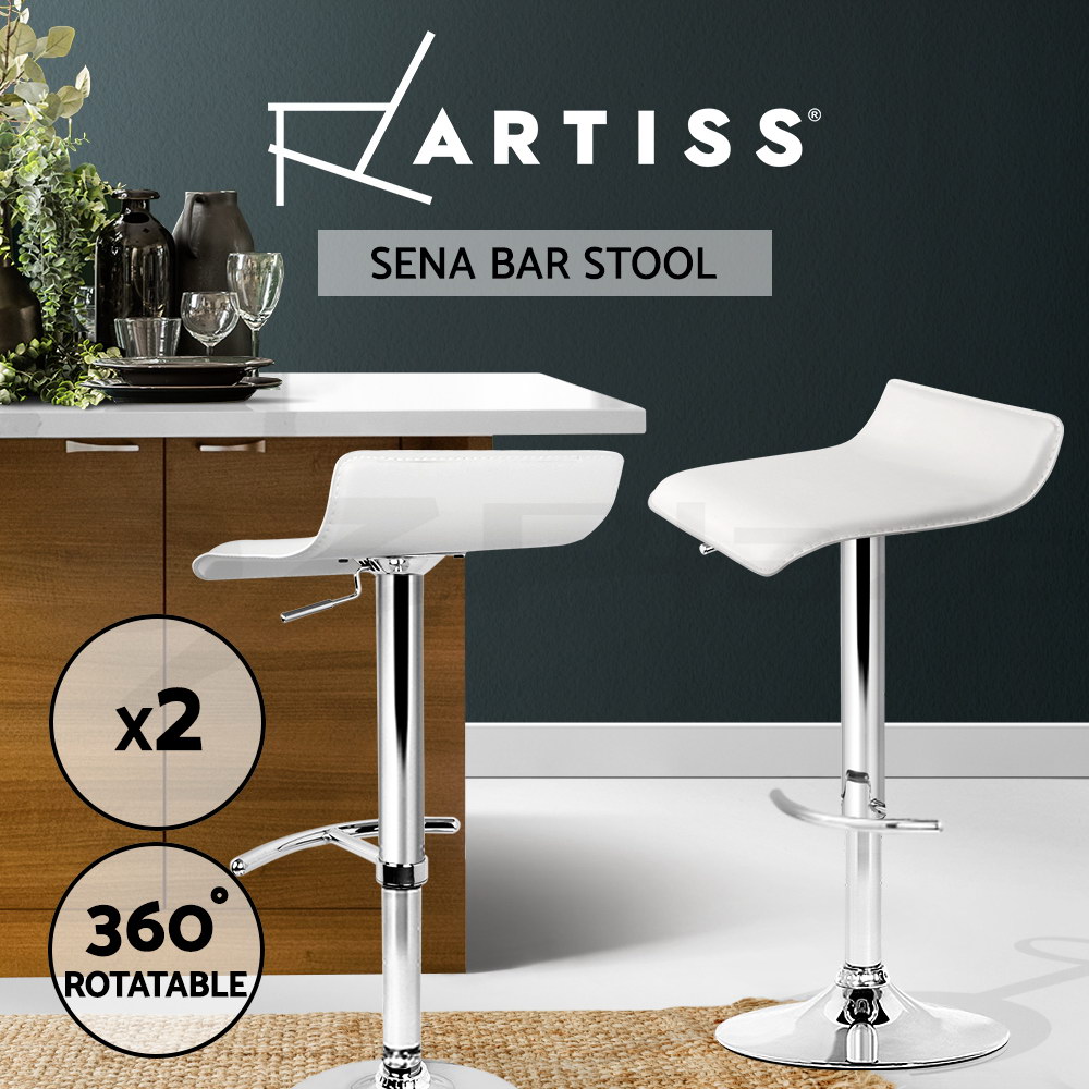 Artiss 2x Bar Stools Sena Kitchen Swivel Bar Stool Leather Chairs Gas Lift White Ebay