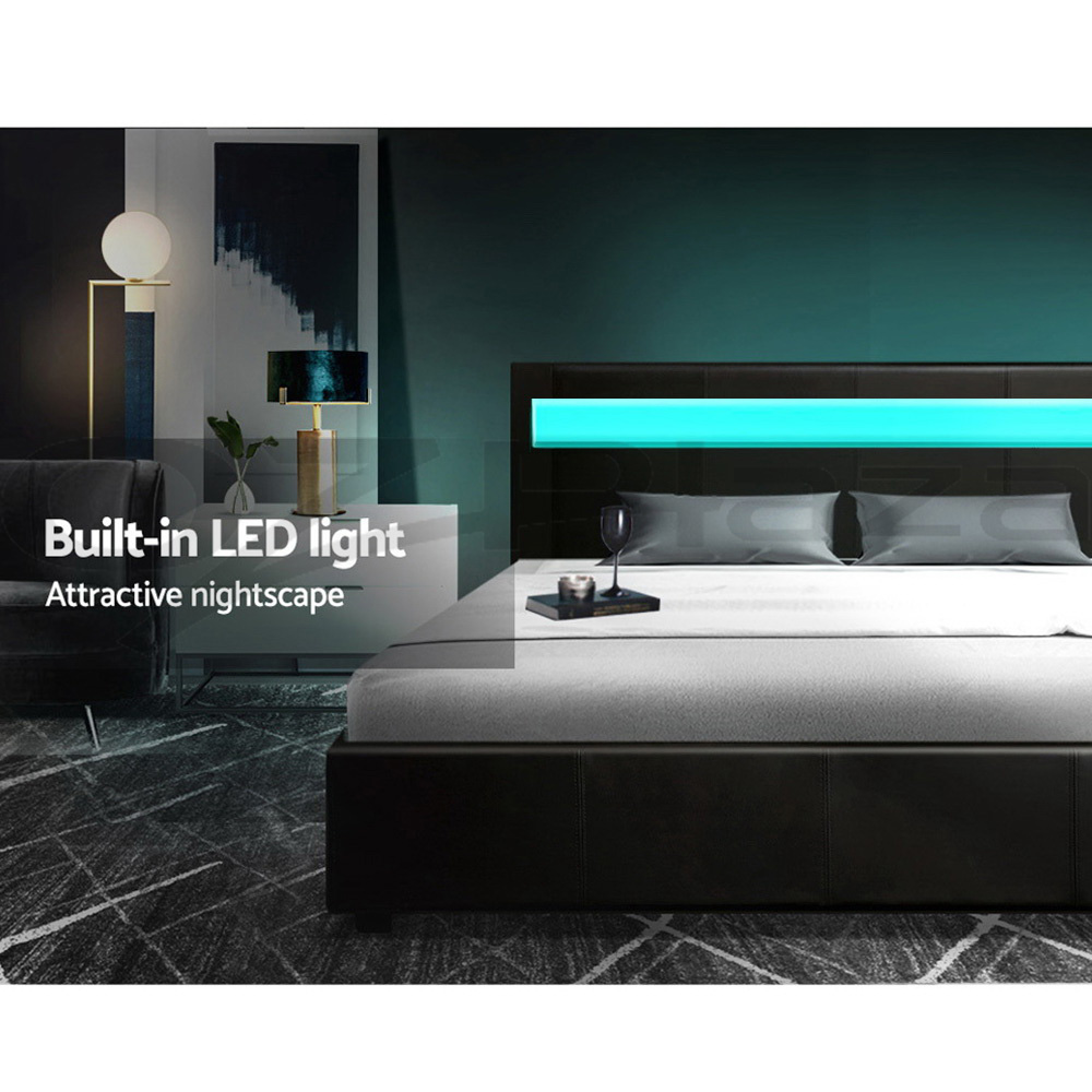 Artiss Bed Frame Rgb Led Bedside Tables Double Queen Size Gas Lift Base Storage Ebay