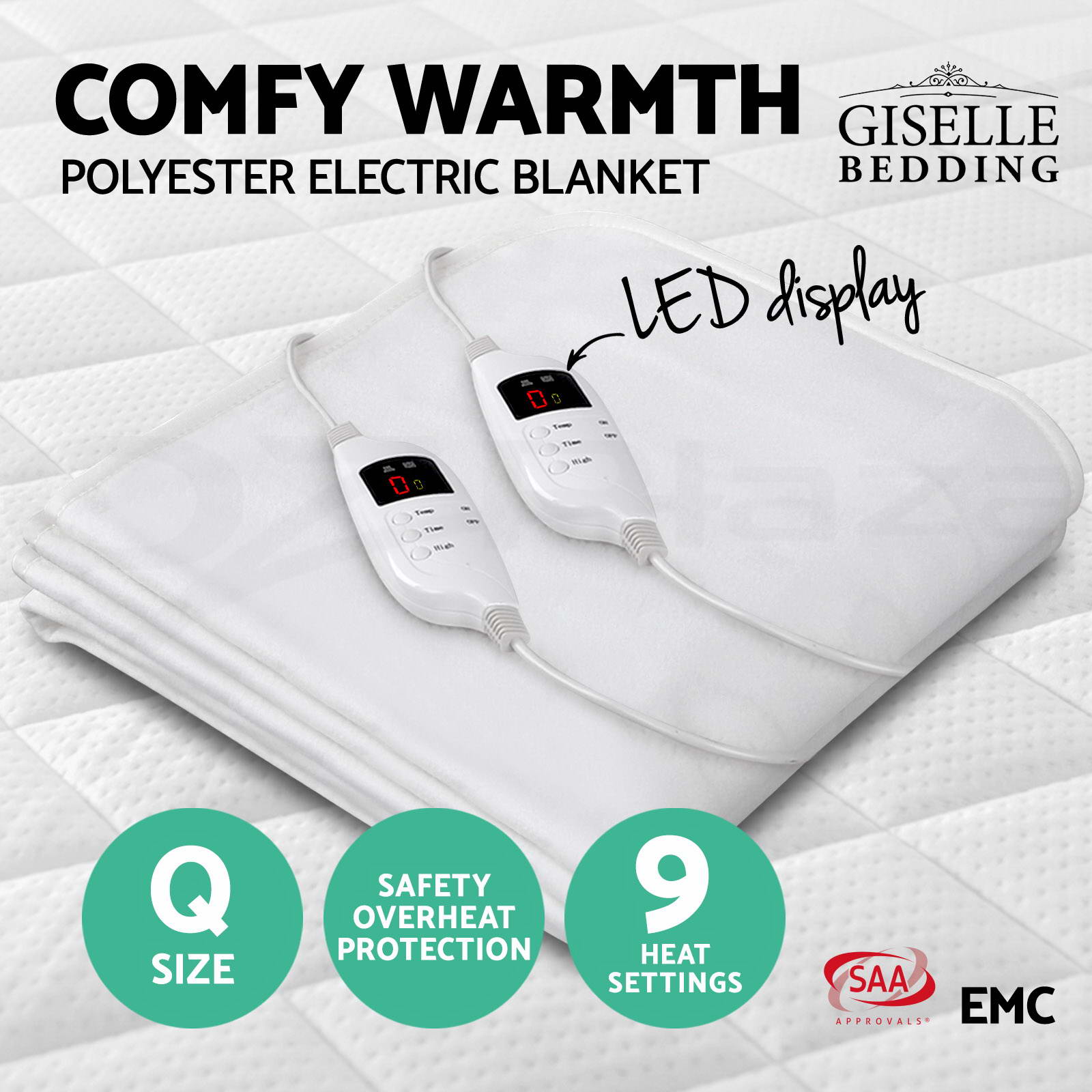 Polyester Electric Blanket Heated Fully Fitted Single Double King Queen