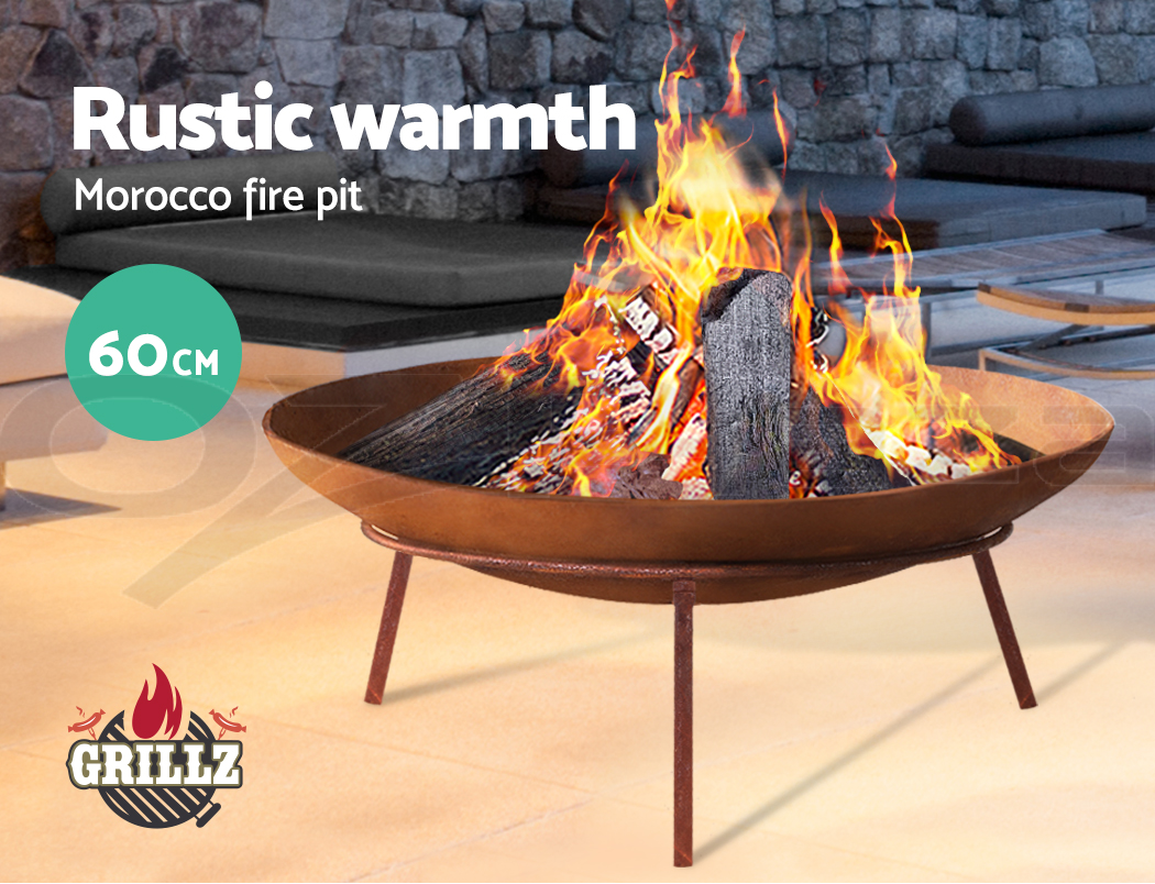 Grillz Rustic Copper Fire Pit Charcoal Iron Bowl Outdoor Patio