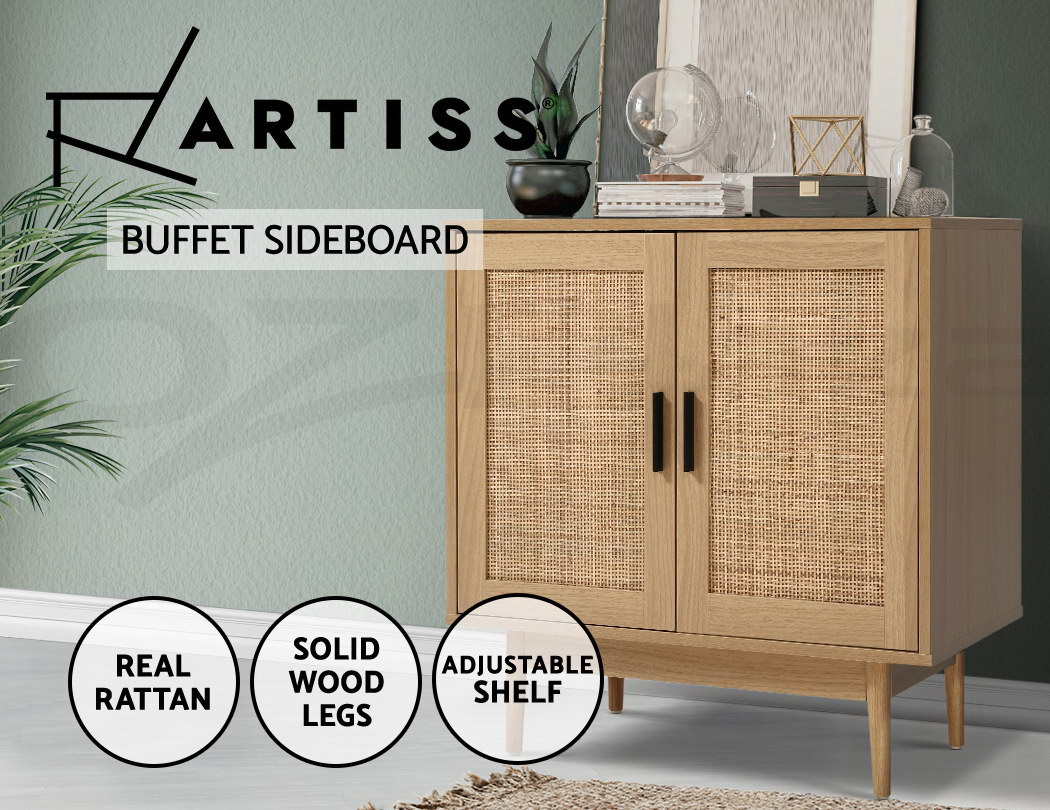 artiss rattan buffet sideboard cabinet storage hallway table kitchen cupboard