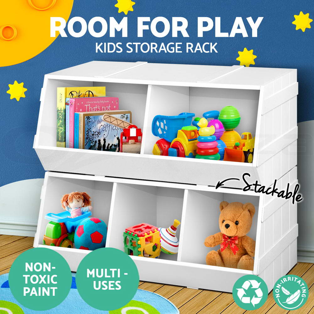 Artiss Kids Toy Box Bookshelf Storage Cabinet Stackable Bookcase