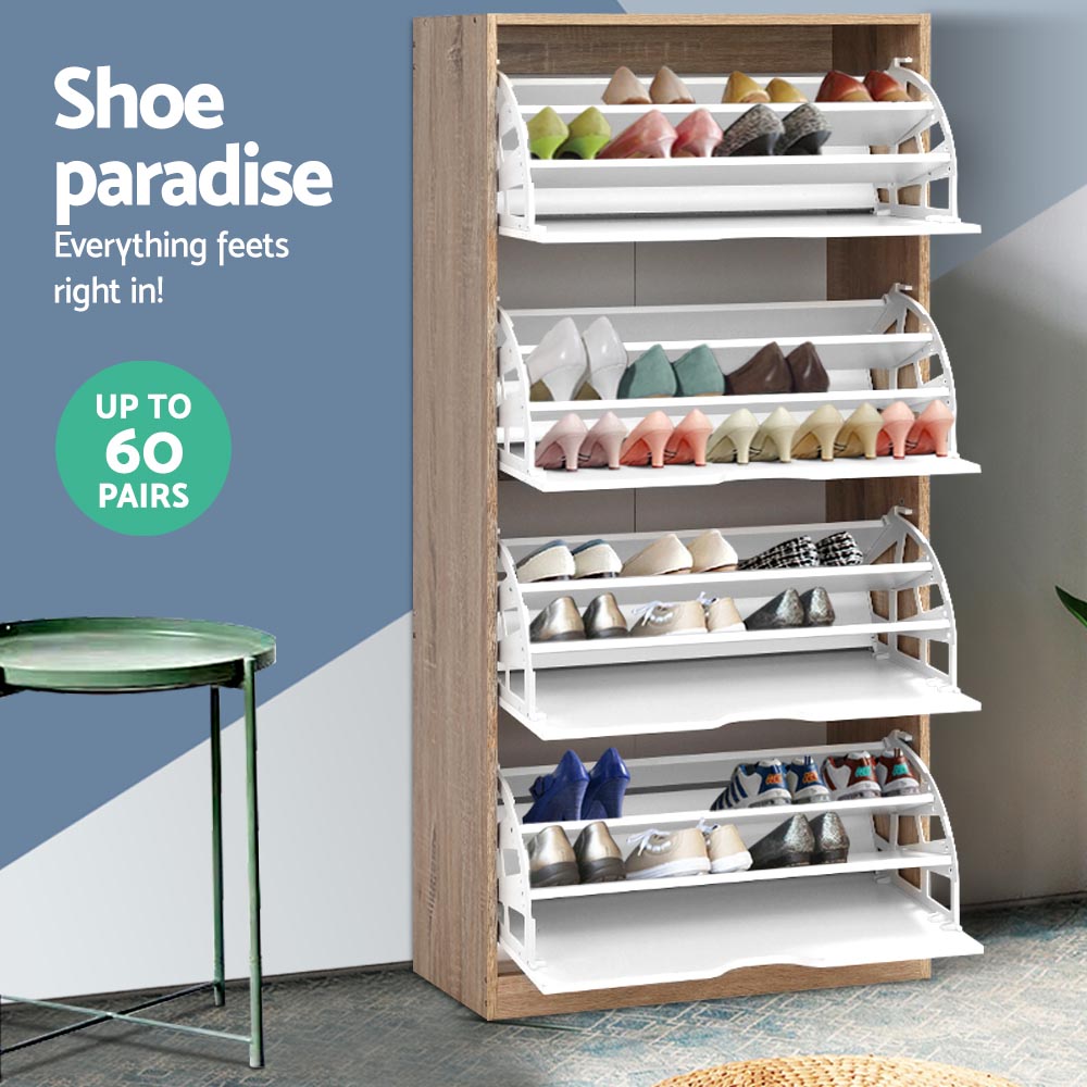 Artiss Shoe Cabinet Shoes Storage Rack 60 Pairs Wooden Organiser Shelf 