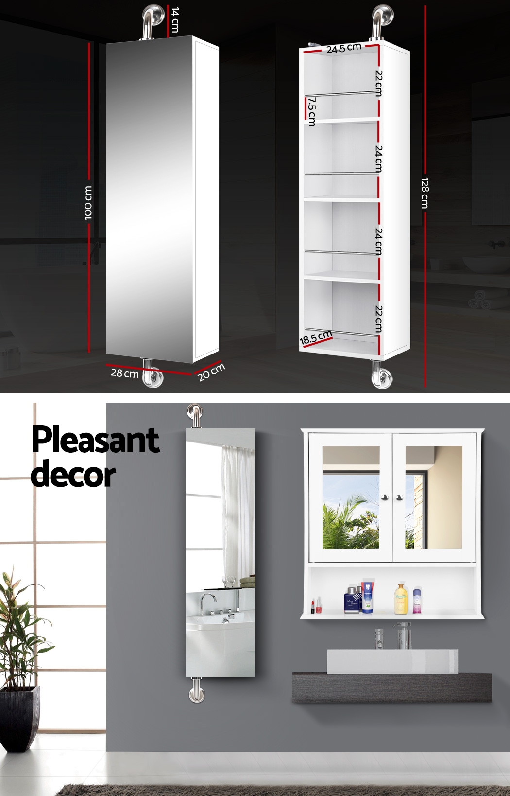 Bathroom Storage Mirror Toilet Swivel Medicine Shelf Cupboard