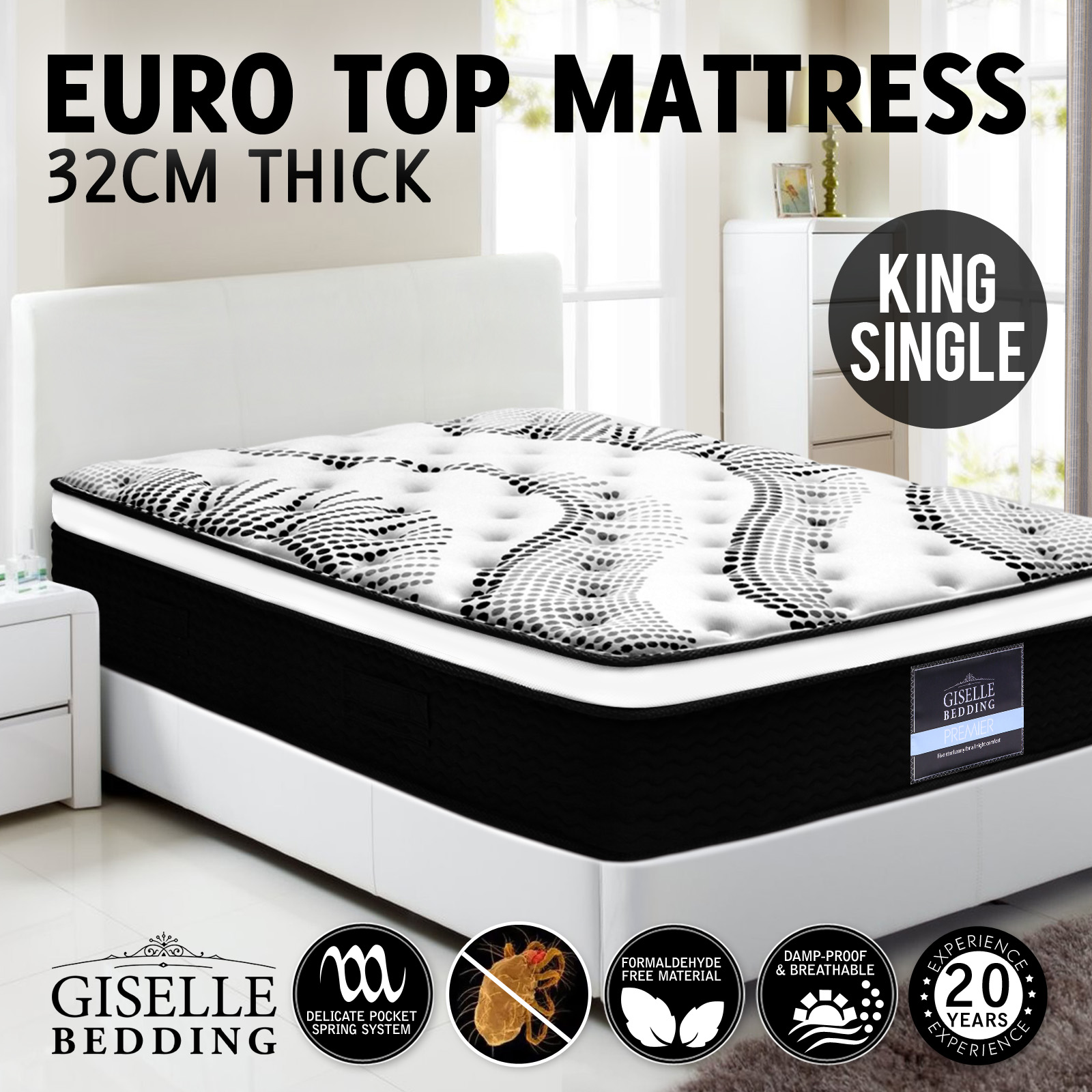 QUEEN KING SINGLE DOUBLE Mattress Bed Size Euro Top 5 Zone ...