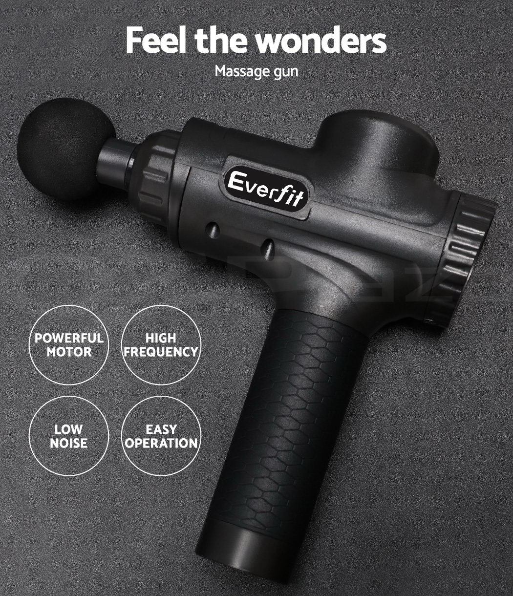Everfit Massage Gun 6 Heads Electric Massager Lcd Vibration Therapy