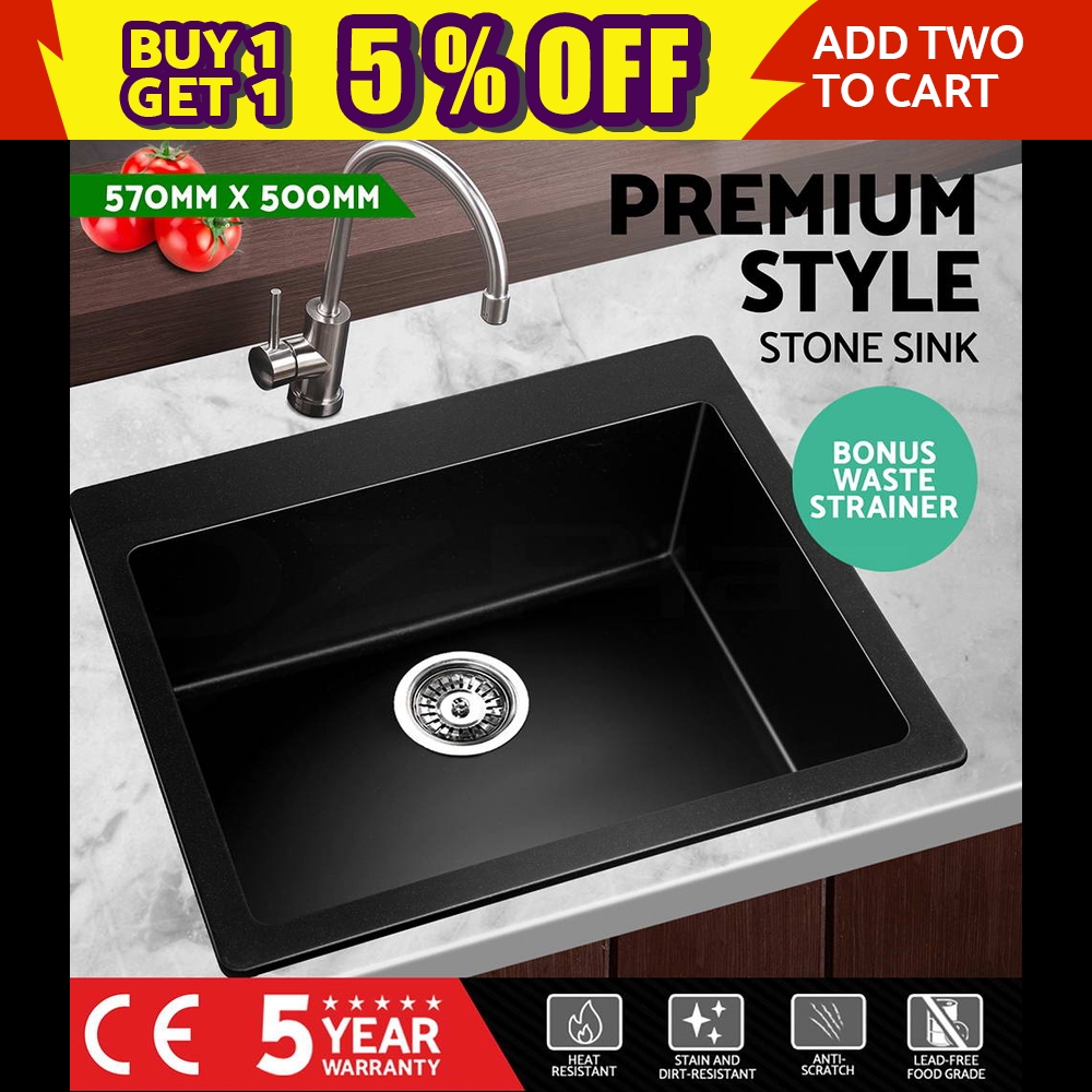 Cefito 570x500mm Black Kitchen Sink Granite Stone Topundermount 9350062125304 Ebay 7878