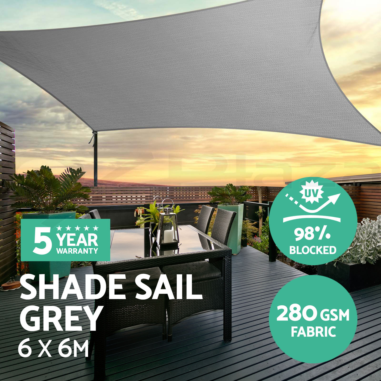 Instahut Sun Shade Sail Cloth Shadecloth Outdoor Canopy Square 280gsm ...