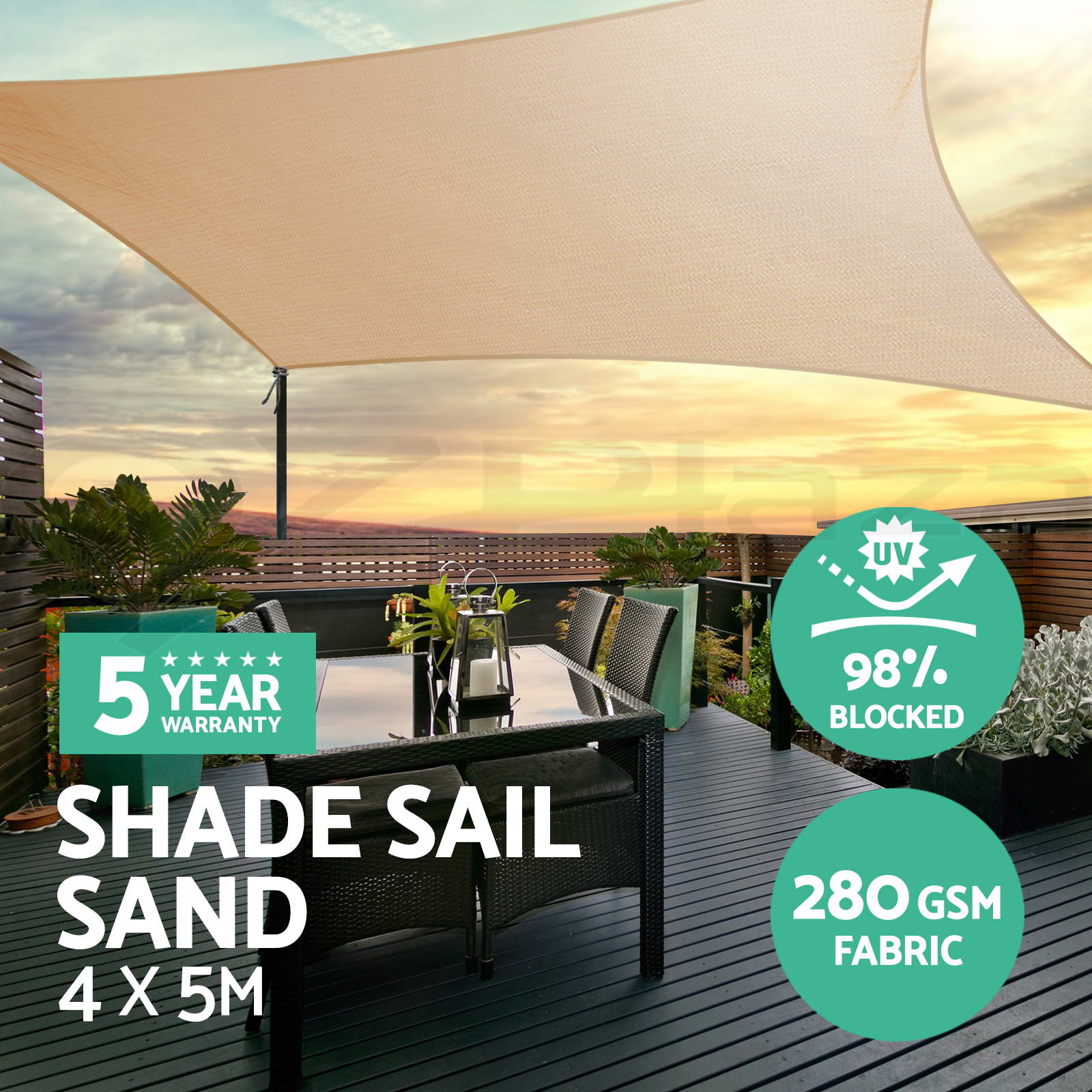 Instahut Shade Sail Cloth Rectangle Sun Awning Shadecloth Heavy Canopy ...