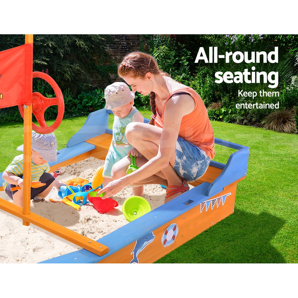 Keezi Kids Sandpit Outdoor Toys Play Set Canopy Beach Sand Pit Toy Box ...