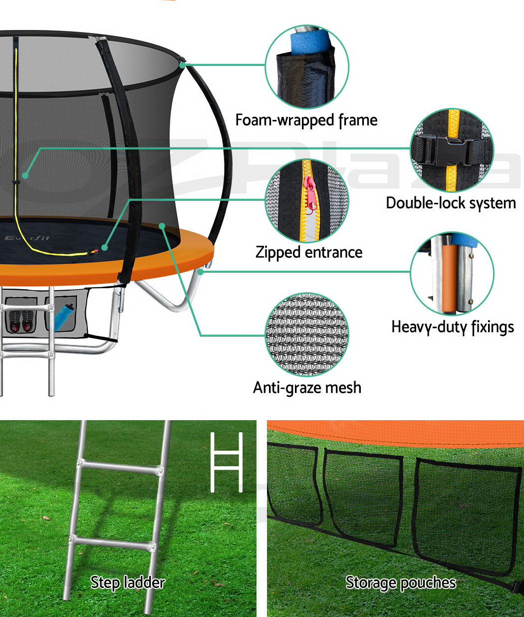 Everfit 8ft Trampoline Round Trampolines Kids Enclosure Safety Net Pad Outdoor Ebay