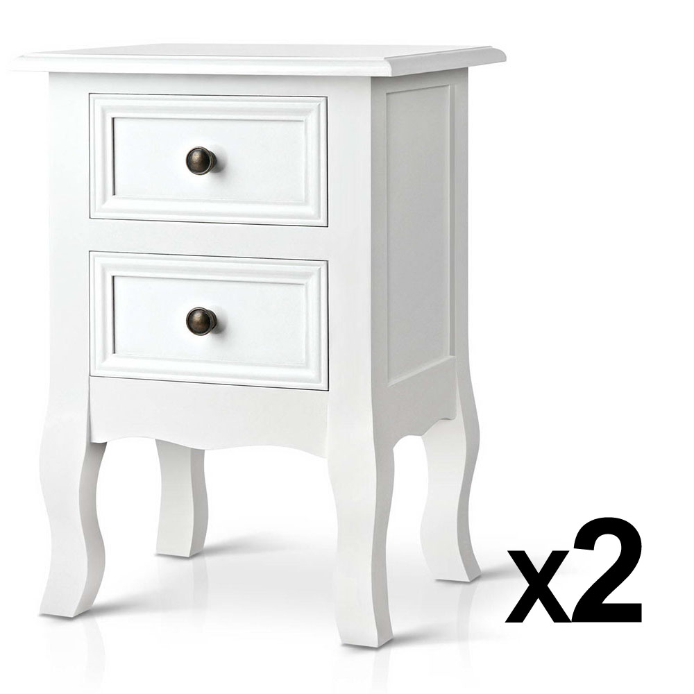 2x Elegant Bedside Table Lamp Cabinet 2 Drawers Nightstand Chest Matt White Ebay 